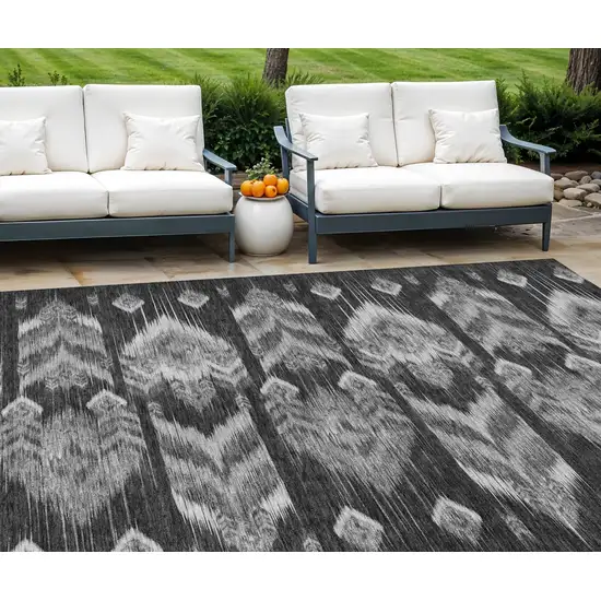 Black Charcoal And Silver Southwestern Washable Indoor Outdoor Area Rug Photo 1