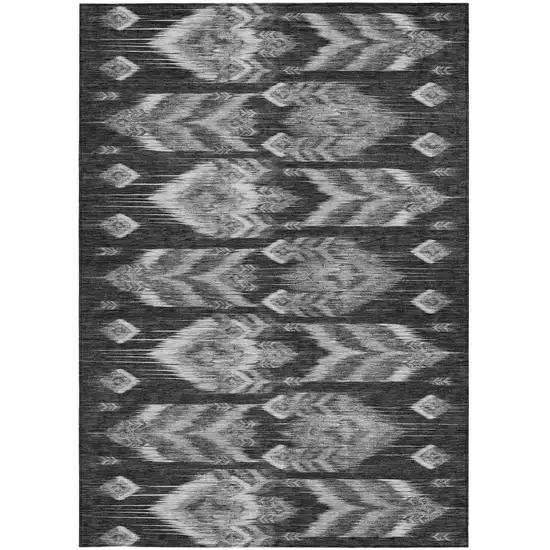 Black Charcoal And Silver Southwestern Washable Indoor Outdoor Area Rug Photo 8