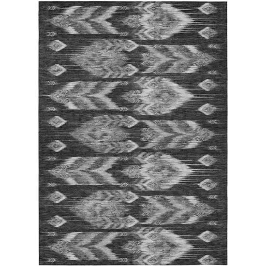 Black Charcoal And Silver Southwestern Washable Indoor Outdoor Area Rug Photo 2