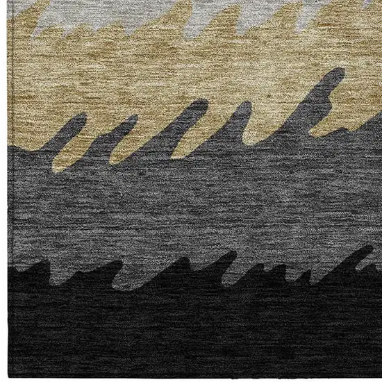 Black Charcoal And Silver Striped Washable Indoor Outdoor Area Rug Photo 4