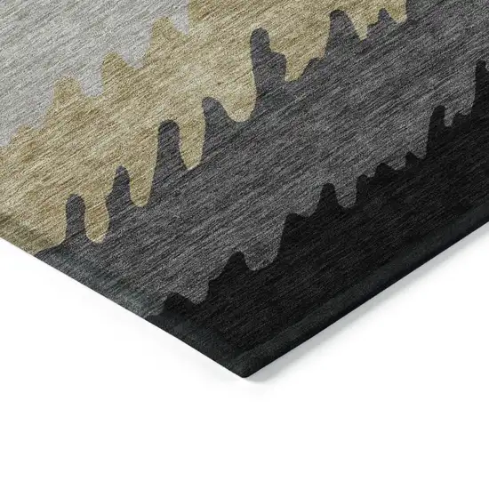 Black Charcoal And Silver Striped Washable Indoor Outdoor Area Rug Photo 3