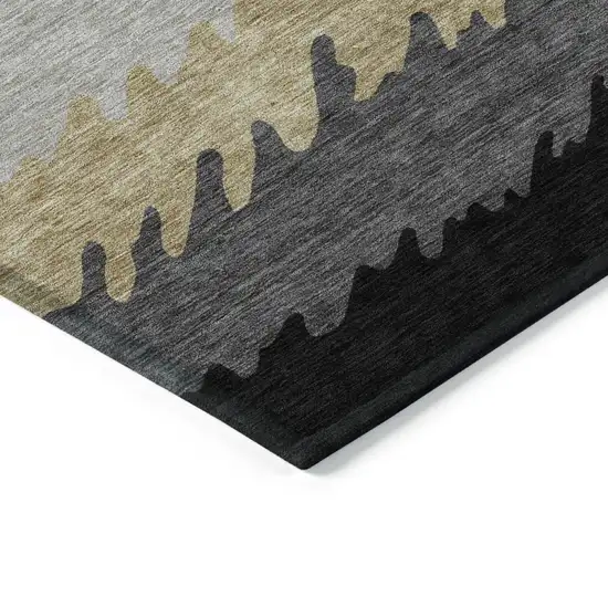 Black Charcoal And Silver Striped Washable Indoor Outdoor Area Rug Photo 3