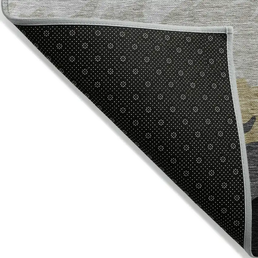 Black Charcoal And Silver Striped Washable Indoor Outdoor Area Rug Photo 2