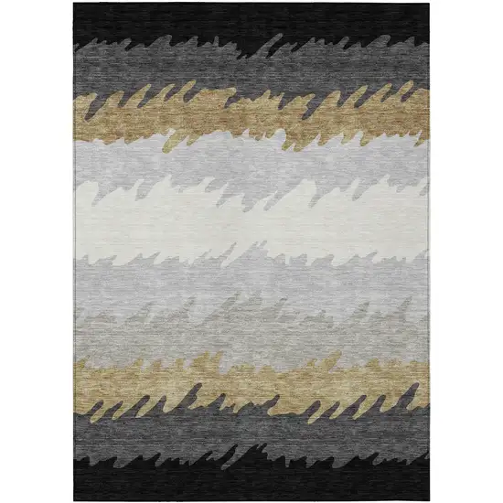 Black Charcoal And Silver Striped Washable Indoor Outdoor Area Rug Photo 1