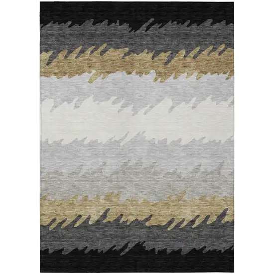 Black Charcoal And Silver Striped Washable Indoor Outdoor Area Rug Photo 1