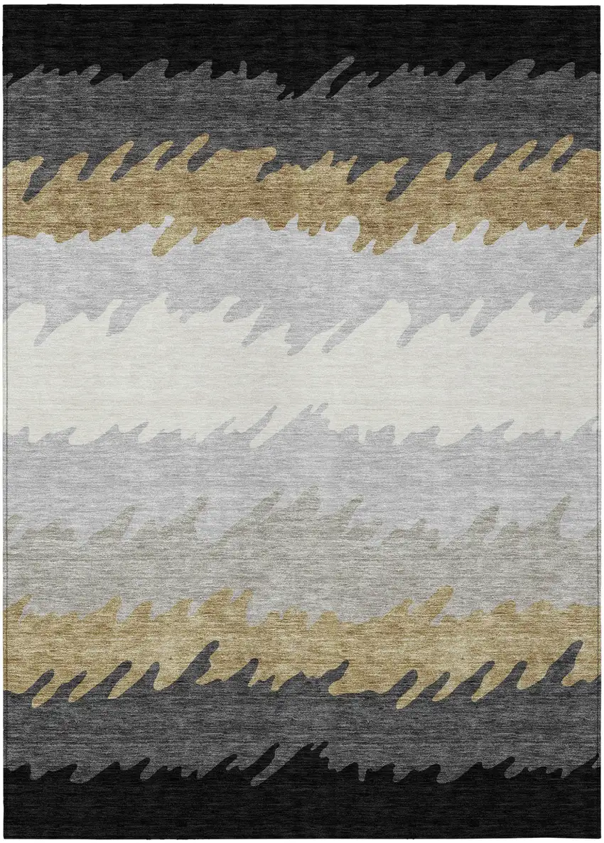 Black Charcoal And Silver Striped Washable Indoor Outdoor Area Rug Photo 1
