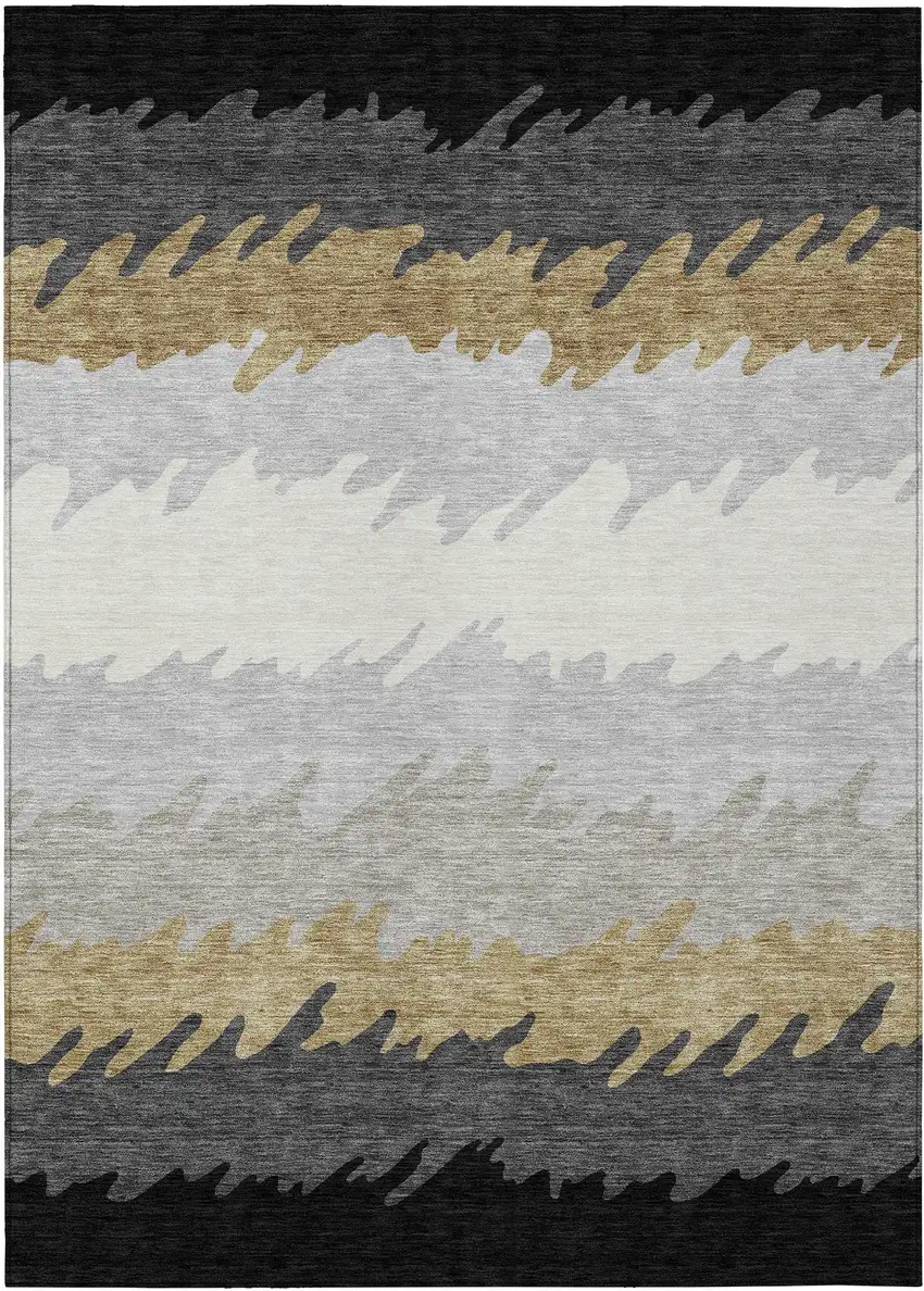 Black Charcoal And Silver Striped Washable Indoor Outdoor Area Rug Photo 1