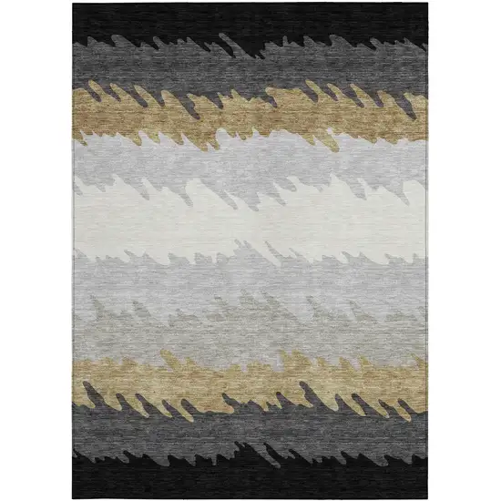 Black Charcoal And Silver Striped Washable Indoor Outdoor Area Rug Photo 5