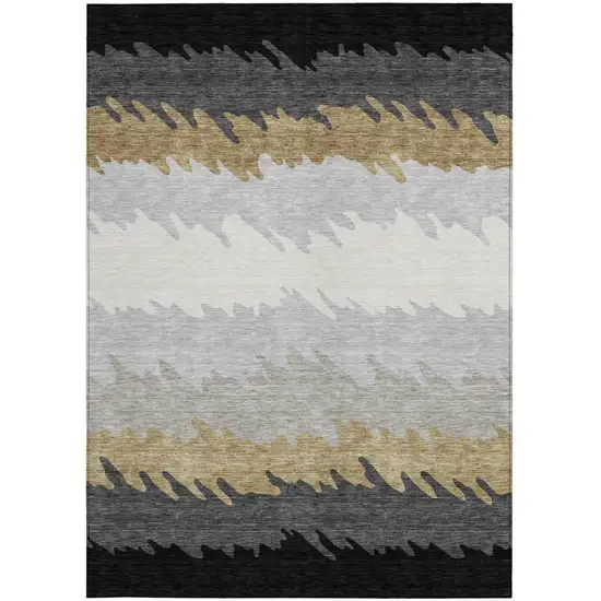 Black Charcoal And Silver Striped Washable Indoor Outdoor Area Rug Photo 5