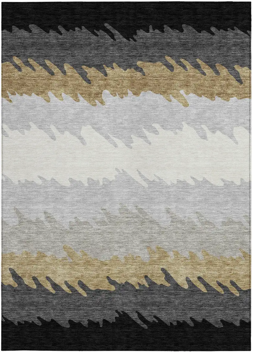 Black Charcoal And Silver Striped Washable Indoor Outdoor Area Rug Photo 5