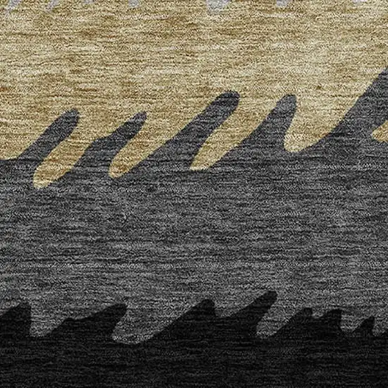 Black Charcoal And Silver Striped Washable Indoor Outdoor Area Rug Photo 5
