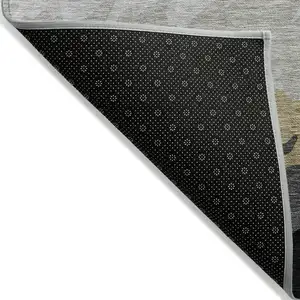 Photo of Black Charcoal And Silver Striped Washable Indoor Outdoor Area Rug
