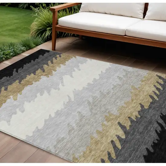 Black Charcoal And Silver Striped Washable Indoor Outdoor Area Rug Photo 1