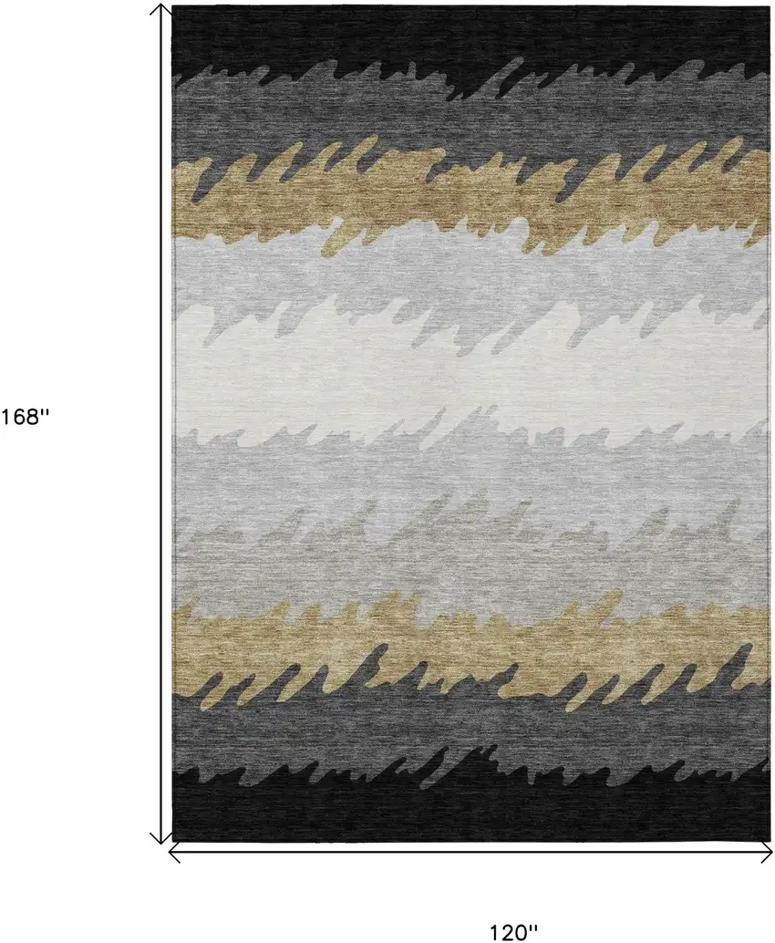 Black Charcoal And Silver Striped Washable Indoor Outdoor Area Rug Photo 3