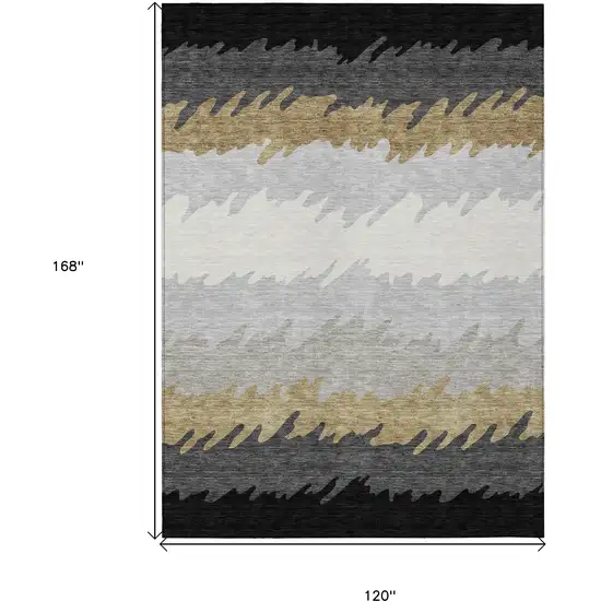 Black Charcoal And Silver Striped Washable Indoor Outdoor Area Rug Photo 3