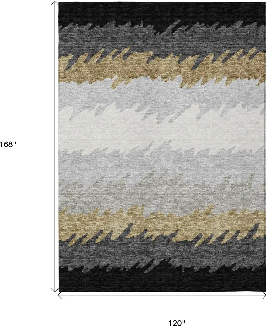 Black Charcoal And Silver Striped Washable Indoor Outdoor Area Rug Photo 3