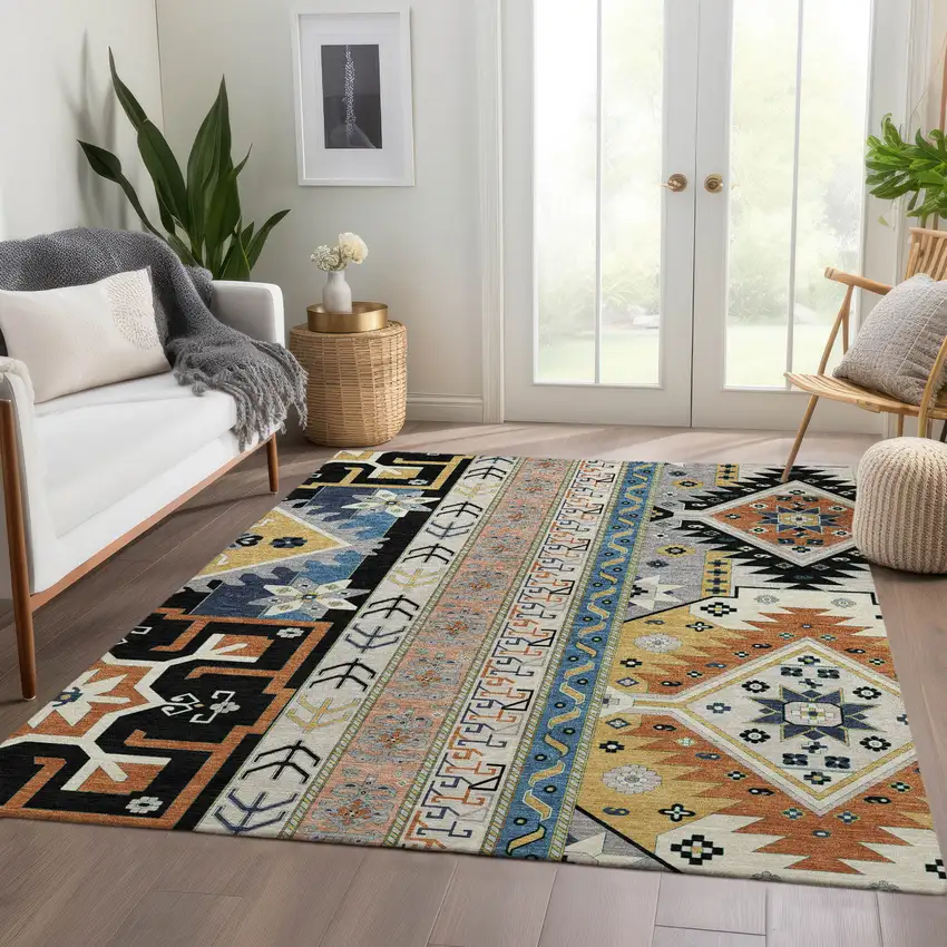 Black Copper And Gold Southwestern Washable Area Rug With UV Protection Photo 5