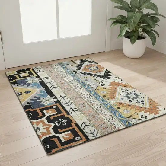 Black Copper And Gold Southwestern Washable Area Rug With UV Protection Photo 2