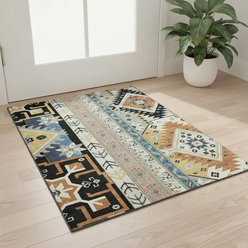 Black Copper And Gold Southwestern Washable Area Rug With UV Protection Photo 2