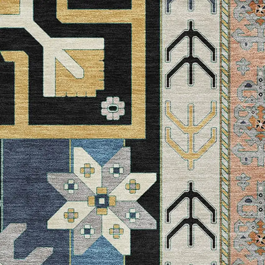 Black Copper And Gold Southwestern Washable Area Rug With UV Protection Photo 2