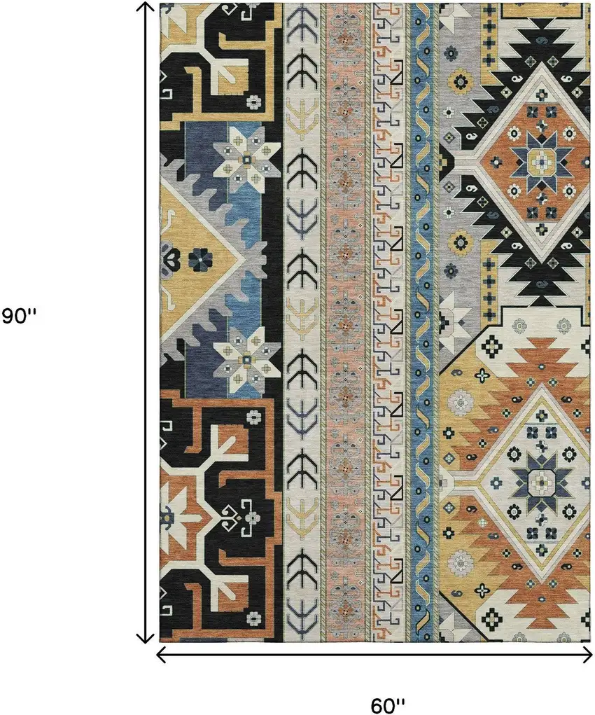 Black Copper And Gold Southwestern Washable Area Rug With UV Protection Photo 7