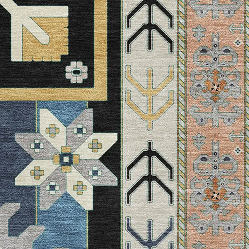 Black Copper And Gold Southwestern Washable Area Rug With UV Protection Photo 2