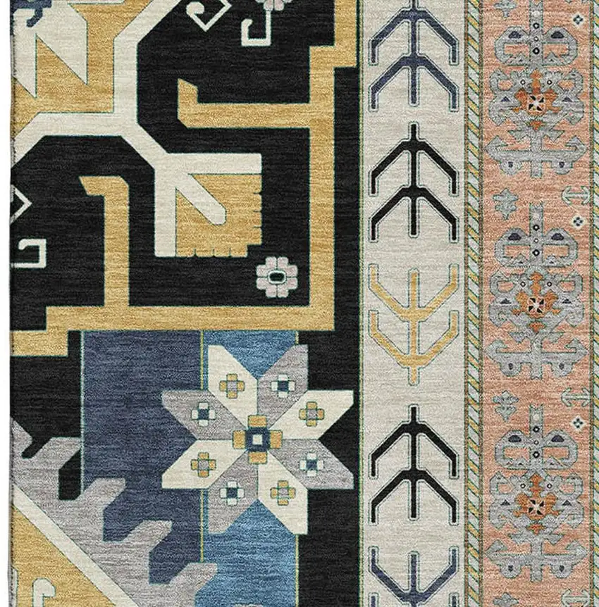 Black Copper And Gold Southwestern Washable Area Rug With UV Protection Photo 3