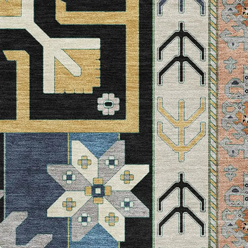 Black Copper And Gold Southwestern Washable Area Rug With UV Protection Photo 2