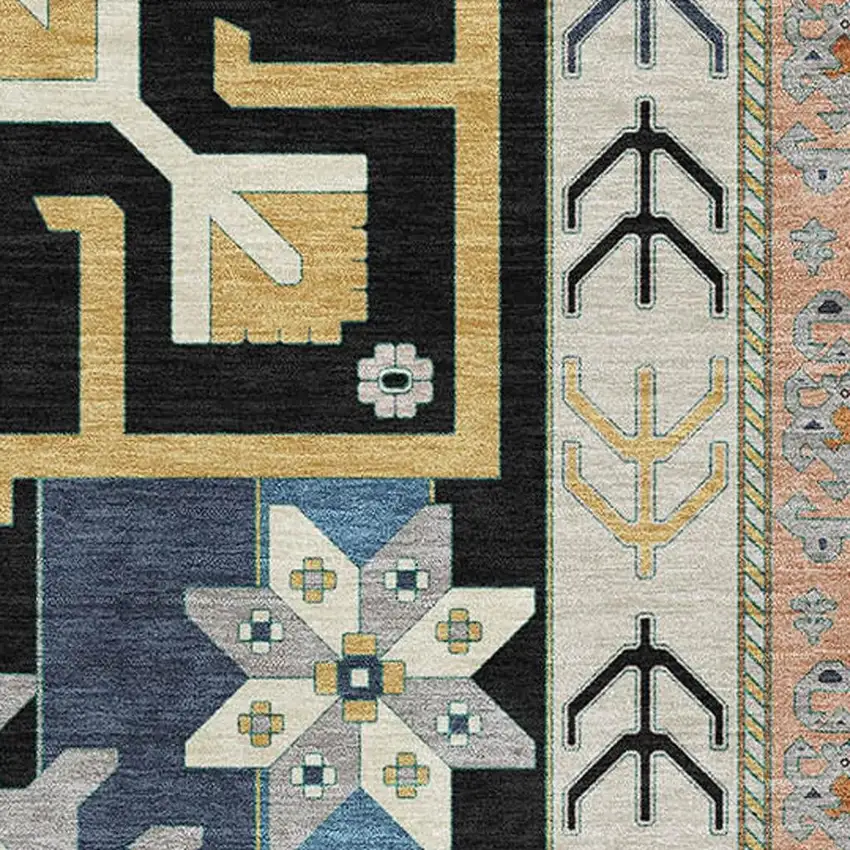 Black Copper And Gold Southwestern Washable Area Rug With UV Protection Photo 2