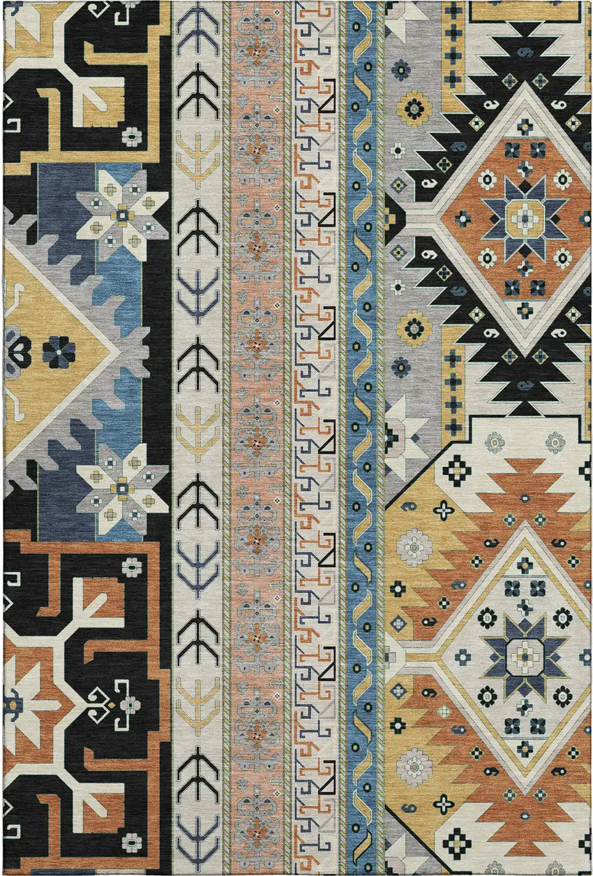 Black Copper And Gold Southwestern Washable Area Rug With UV Protection Photo 1