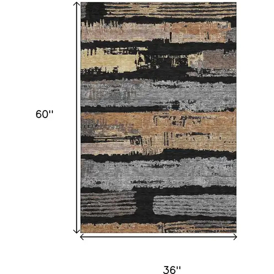 Black Copper And Gold Striped Washable Area Rug With UV Protection Photo 8