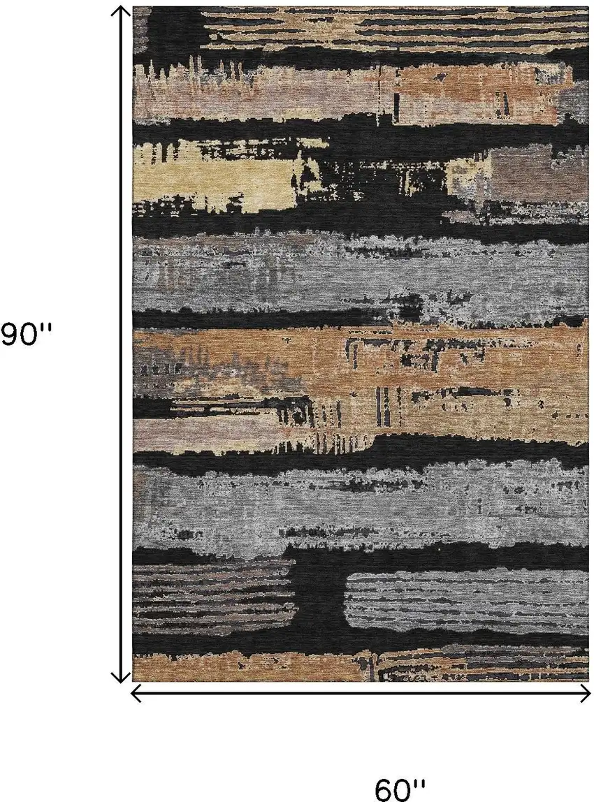 Black Copper And Gold Striped Washable Area Rug With UV Protection Photo 8