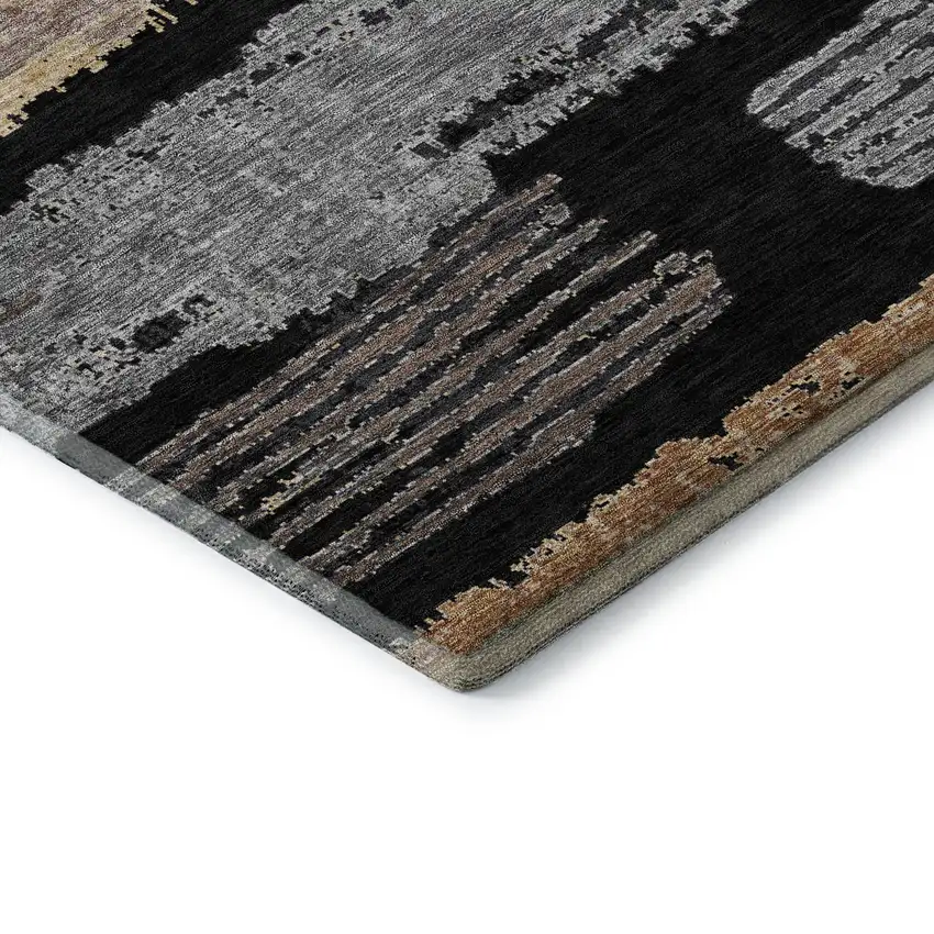 Black Copper And Gold Striped Washable Area Rug With UV Protection Photo 5