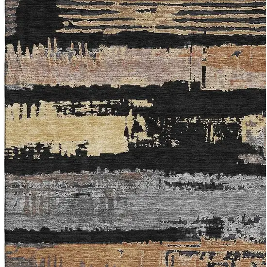 Black Copper And Gold Striped Washable Area Rug With UV Protection Photo 2