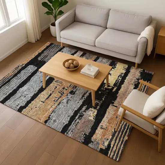 Black Copper And Gold Striped Washable Area Rug With UV Protection Photo 5
