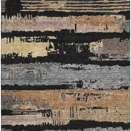Black Copper And Gold Striped Washable Area Rug With UV Protection Photo 3