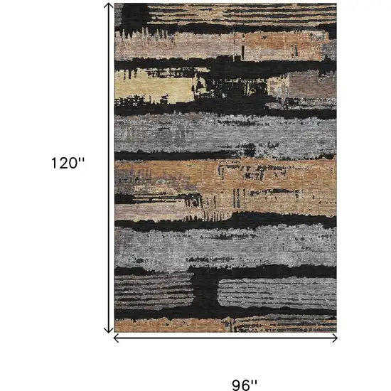 Black Copper And Gold Striped Washable Area Rug With UV Protection Photo 6