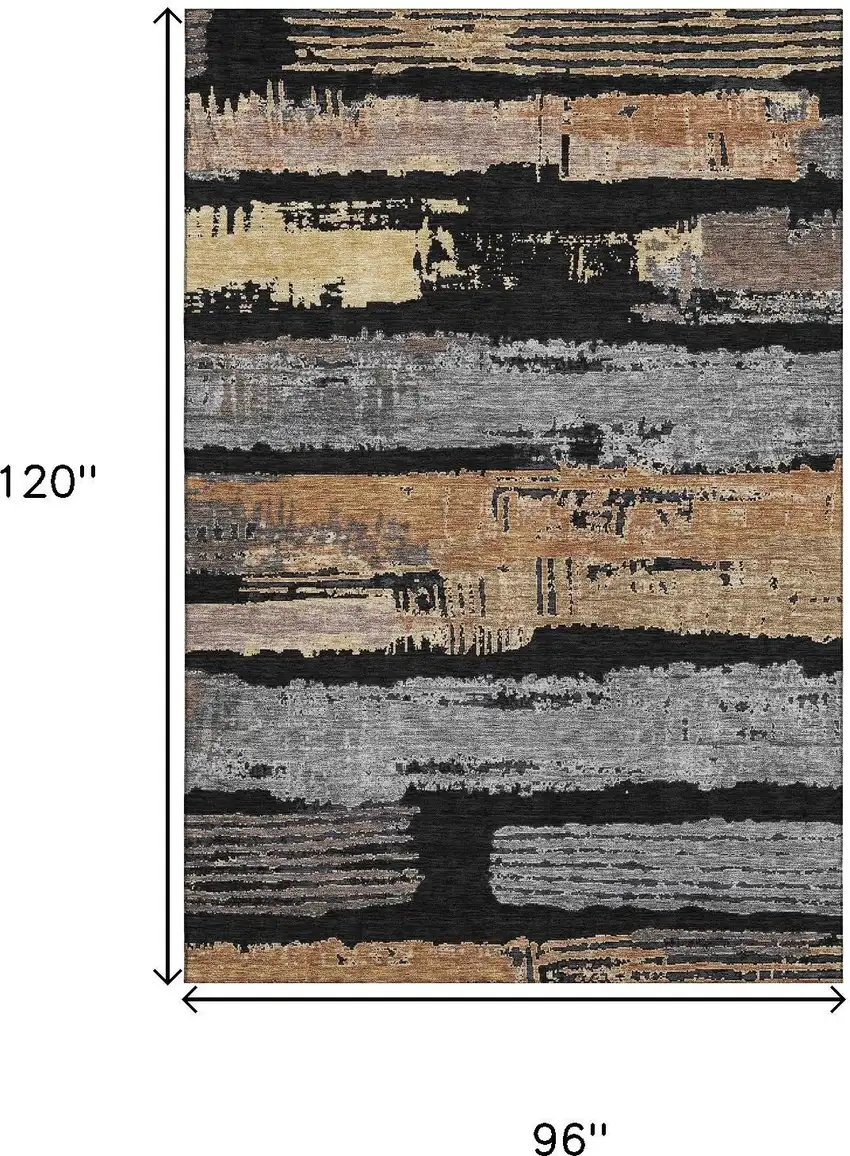 Black Copper And Gold Striped Washable Area Rug With UV Protection Photo 6