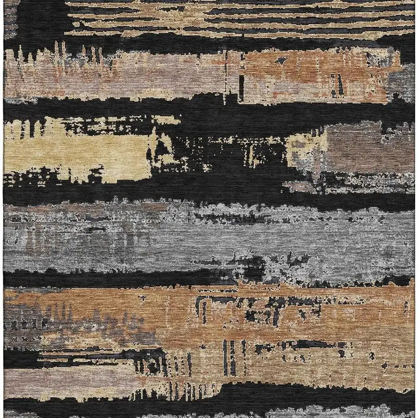 Black Copper And Gold Striped Washable Area Rug With UV Protection Photo 3