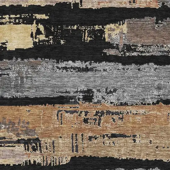 Black Copper And Gold Striped Washable Area Rug With UV Protection Photo 2