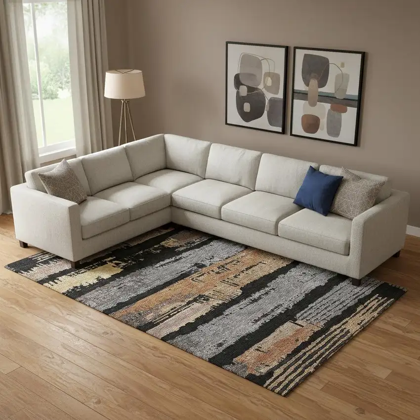 Black Copper And Gold Striped Washable Area Rug With UV Protection Photo 2