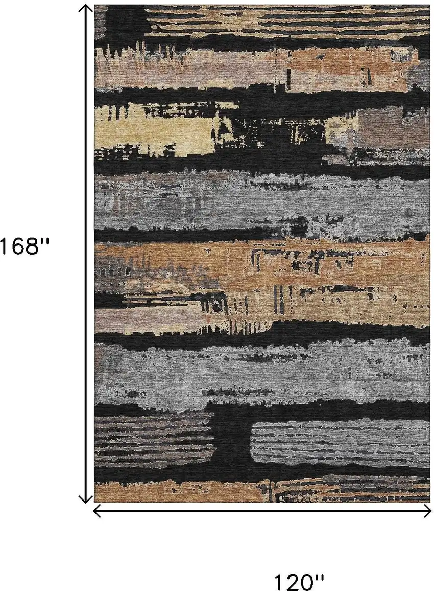 Black Copper And Gold Striped Washable Area Rug With UV Protection Photo 8