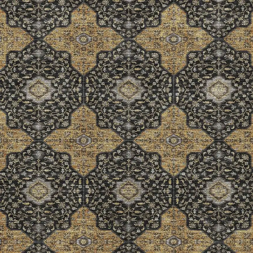 Black Copper And Gray Quatrefoil Washable Indoor Outdoor Area Rug Photo 2