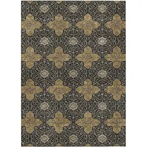 Photo of Black Copper And Gray Quatrefoil Washable Indoor Outdoor Area Rug