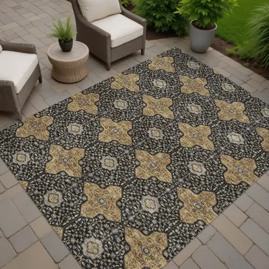 Black Copper And Gray Quatrefoil Washable Indoor Outdoor Area Rug Photo 7