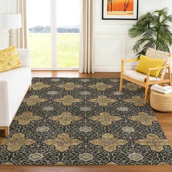 Black Copper And Gray Quatrefoil Washable Indoor Outdoor Area Rug Photo 5