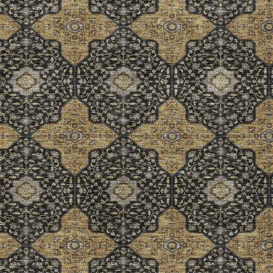 Black Copper And Gray Quatrefoil Washable Indoor Outdoor Area Rug Photo 2