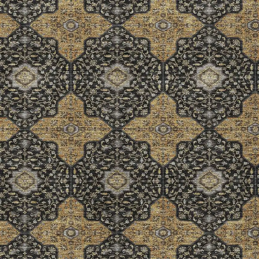 Black Copper And Gray Quatrefoil Washable Indoor Outdoor Area Rug Photo 2
