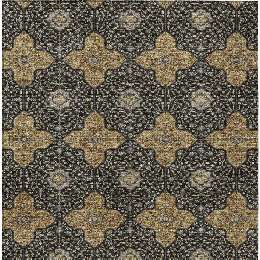 Black Copper And Gray Quatrefoil Washable Indoor Outdoor Area Rug Photo 3