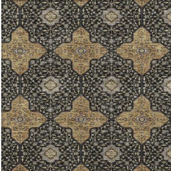 Black Copper And Gray Quatrefoil Washable Indoor Outdoor Area Rug Photo 2